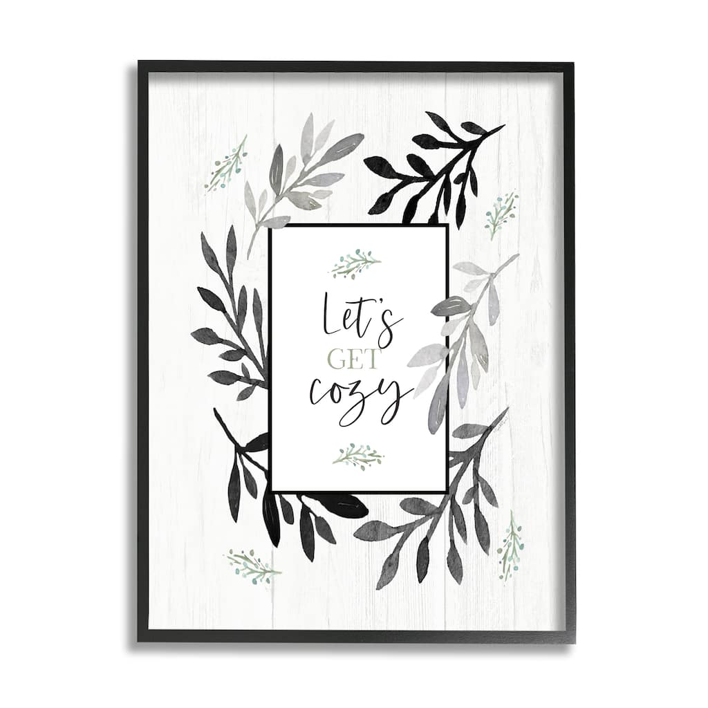 Stupell Lets Get Cozy Geometric Frame Twig Foliage Ornament Framed Giclee Art Design By Elizabeth Tyndall