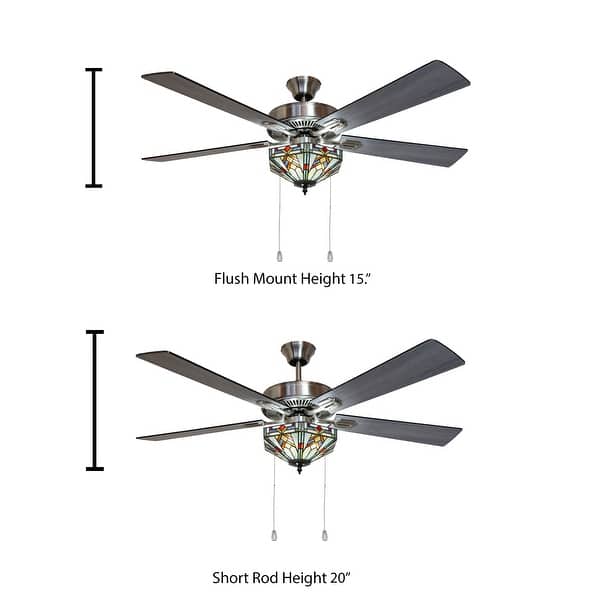 dimension image slide 0 of 2, Copper Grove Cumana 52-inch Mission Stained Glass Hexagonal LED Ceiling Fan - 52"L x 52"W x 20"H - 52"L x 52"W x 20"H