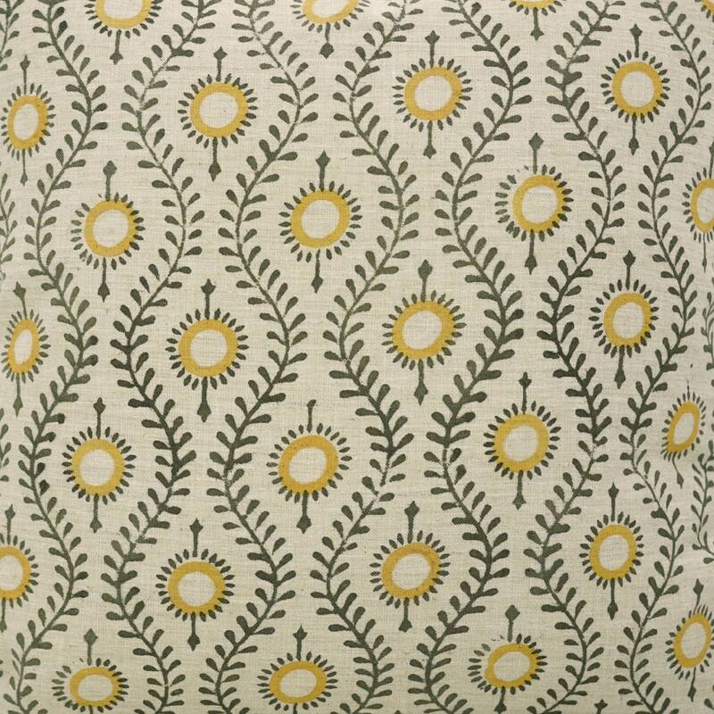 Fabdivine Handmade Floral or Weave Yellow Pillow Cover in Soft Linen for Block Print Room Boho Spring Home Décor, Lehar
