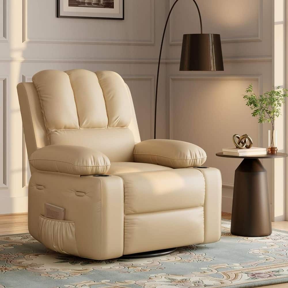 Oversized Manual PU Leather Recliner Sofa Chair with Cup Holders
