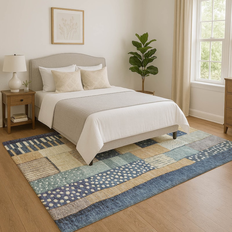 Premium Washable Super Soft Modern Patchwork Mayfield Rug - Navy - 8' x 10'