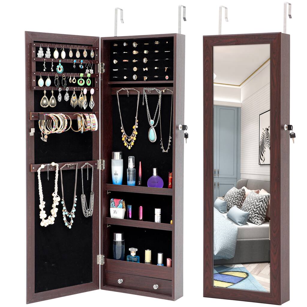Brown Framed Hanging Storage Mirror with Lock 1935POM