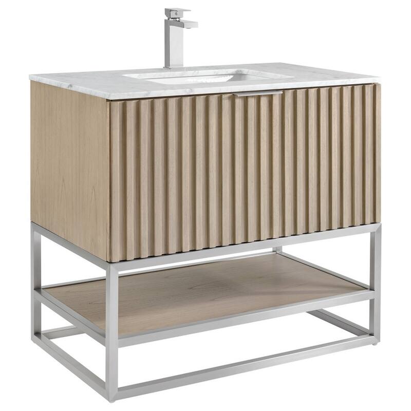 Bemma Terra 36" Bathroom Vanity - Cashmere Gray-Brushed Nickel with Carrara Marble