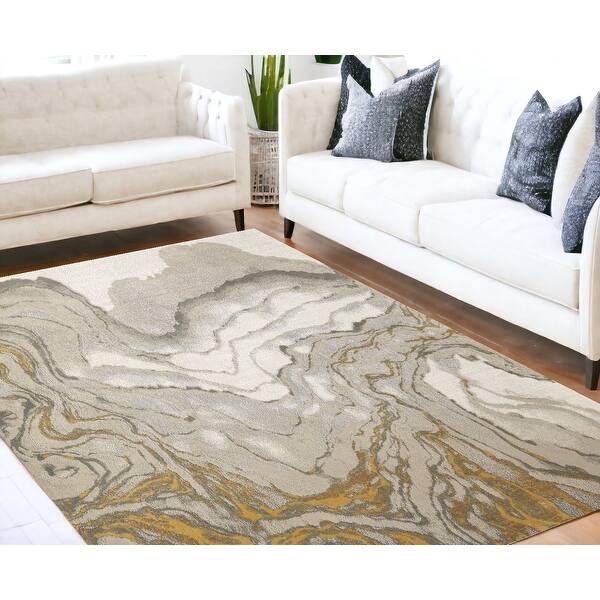 HomeRoots 5' X 8' Gold Ivory And Gray Abstract Stain Resistant Area Rug ...