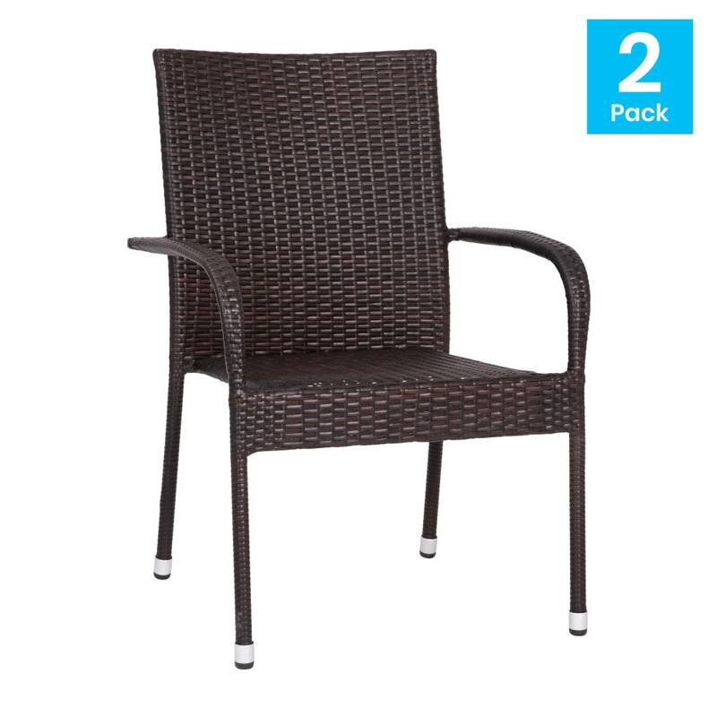 Indoor/Outdoor Stacking Steel Framed Wicker Dining Armchairs - 2 Pack