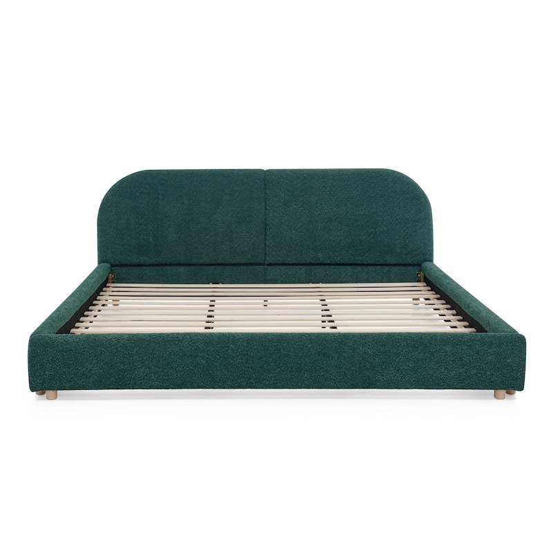 Stylish Curve-shaped Upholstered Platform Bed Frame Modern Minimalist Low Profile Bed with Curved Headboard Optional Storage Bed
