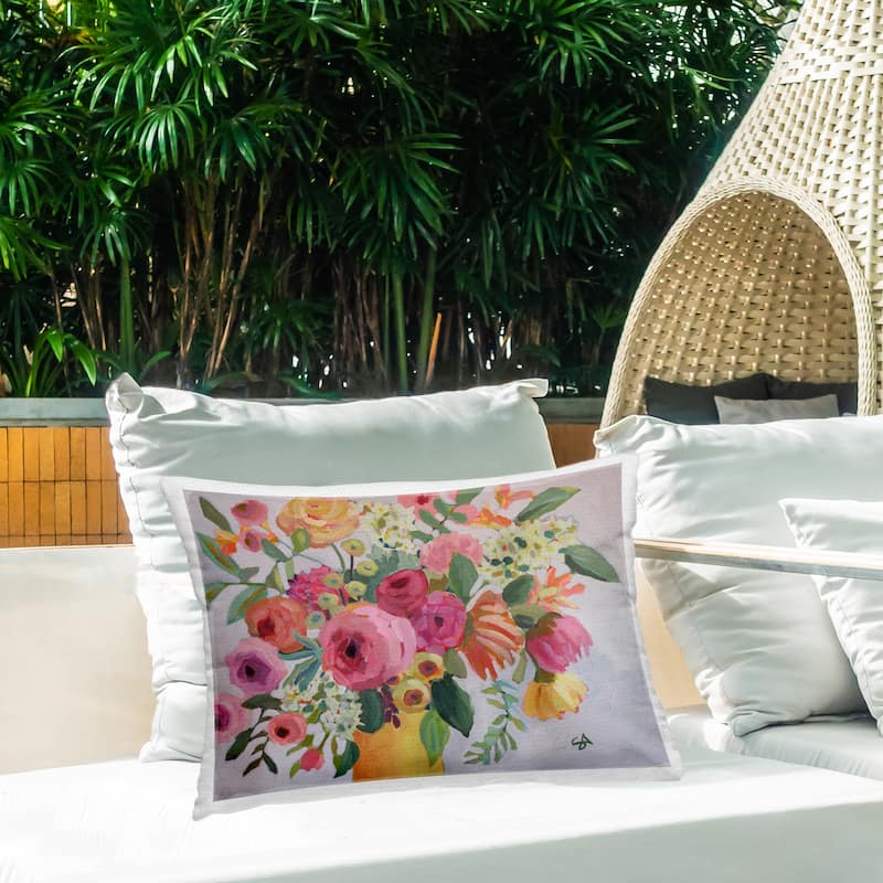 Stupell Assorted Flowers in Pink & Yellow Printed Outdoor Throw Pillow Design by Suzanne Allard