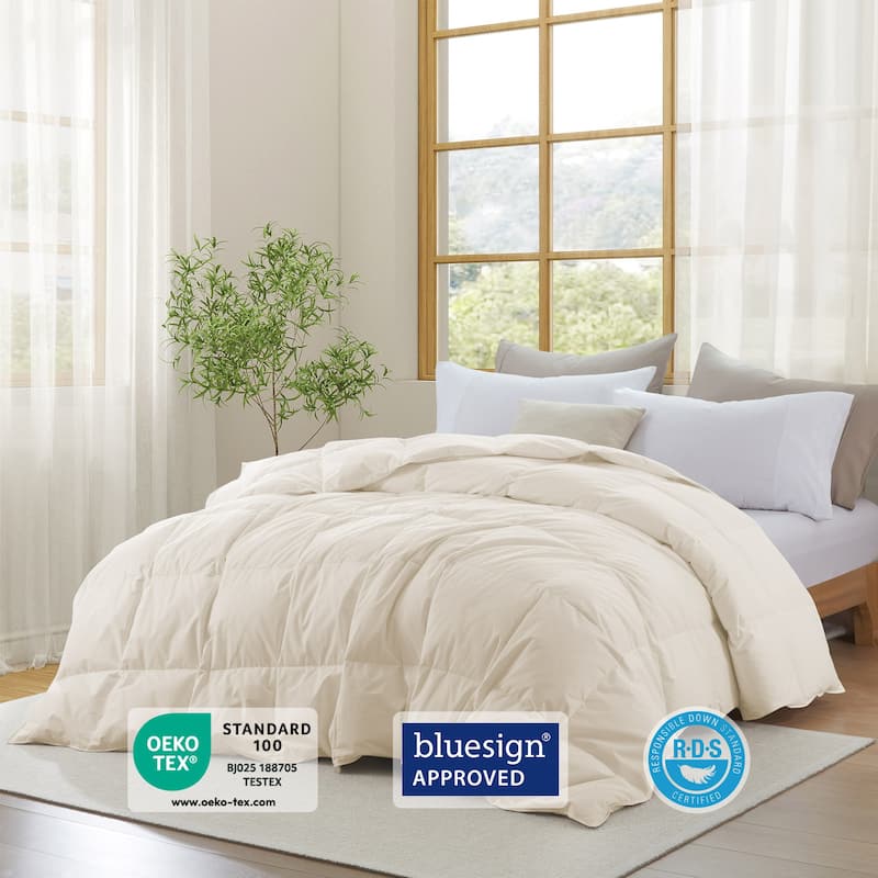 All Season 300TC Organic Cotton Down Comforter - 100% Natural, Chemical-Free, Medium Warmth Duvet Insert