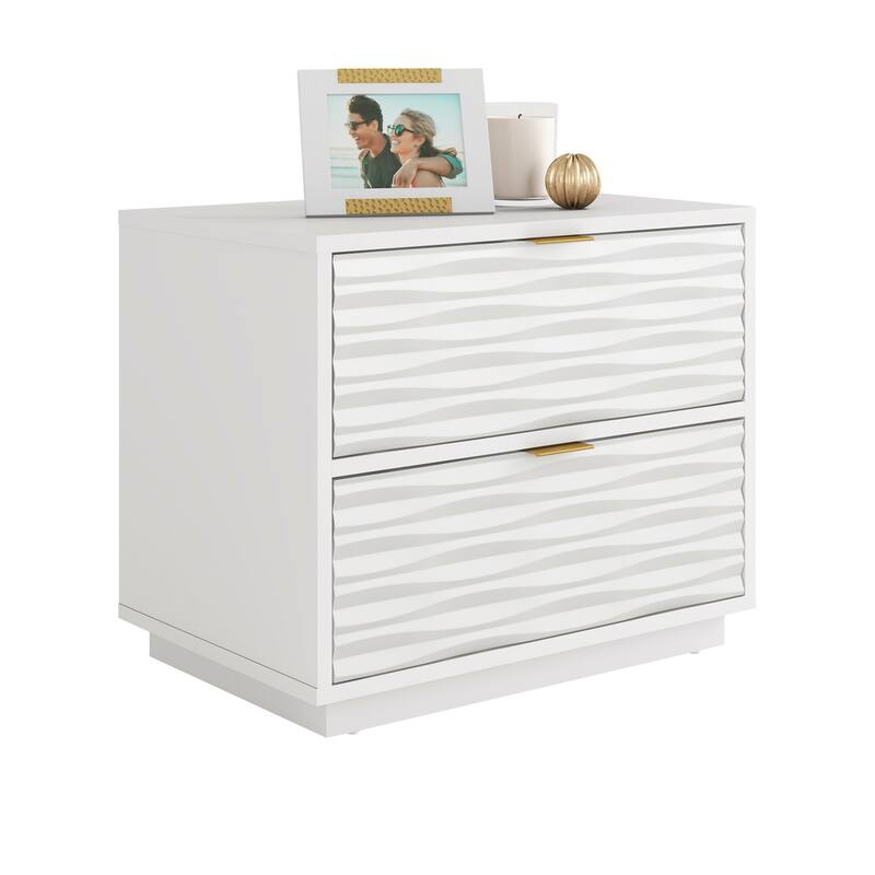 Wood Coastal Nightstands with 2 Spacious Drawers, White