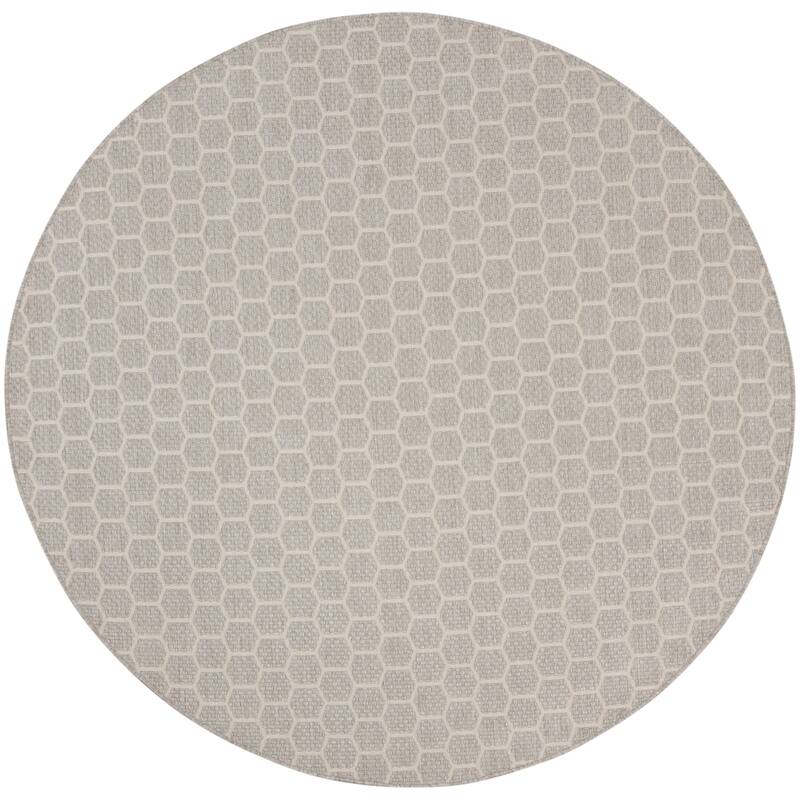 Nourison Reversible Indoor Outdoor Indoor/Outdoor Geometric Area Rug - 8' Round - Grey