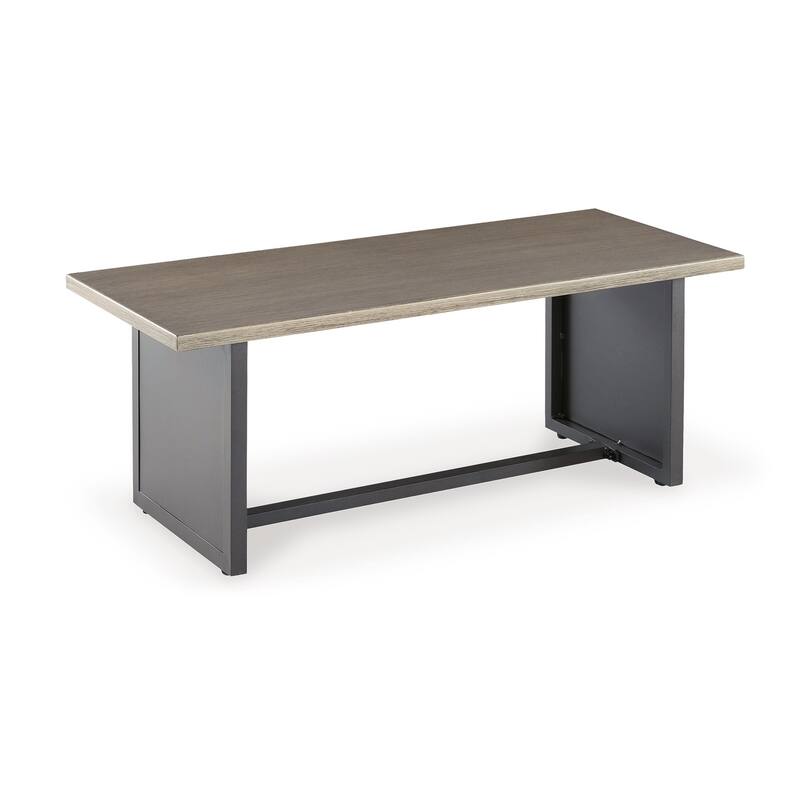 38 Inch Outdoor Table, Rectangular Faux Wood Top, Modern Two Tone Brown