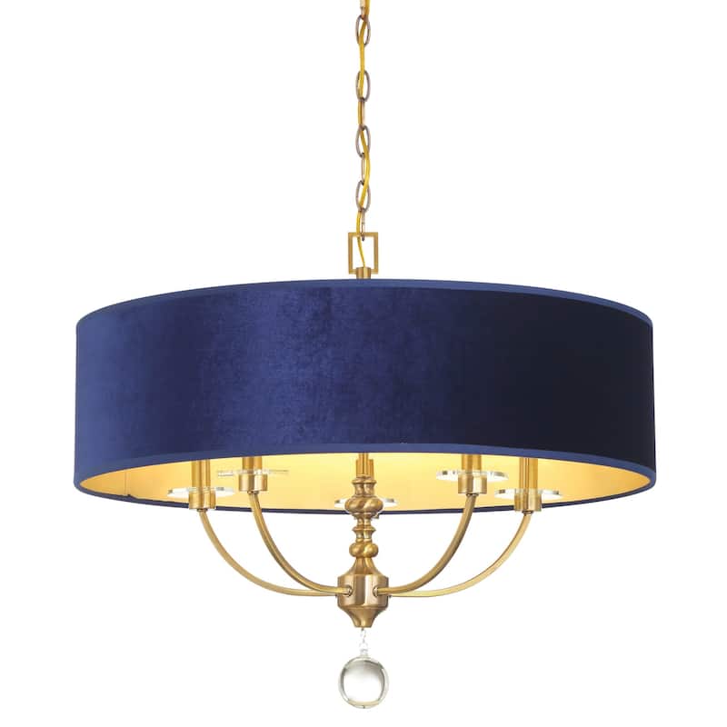 Minka Lavery 3485 Van Noord 5 Light 26" Wide Pendant with Blue Velvet - Oxidized Aged Brass