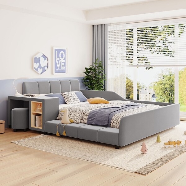 Full Size Grounded Bed, Mother & Child Bed with Bedside Des& Stool