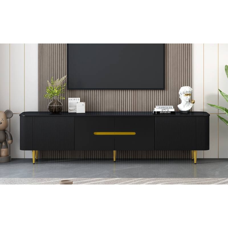 Roomfitters Minimalist TV Stand for up to 85 Inch TV, Entertainment Center with Four Spacious Cabinets