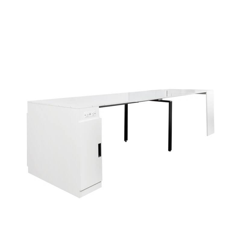 Modern Multifunctional Extendable Dining Table With Outlet,Space Saving Expanding Table With Storage