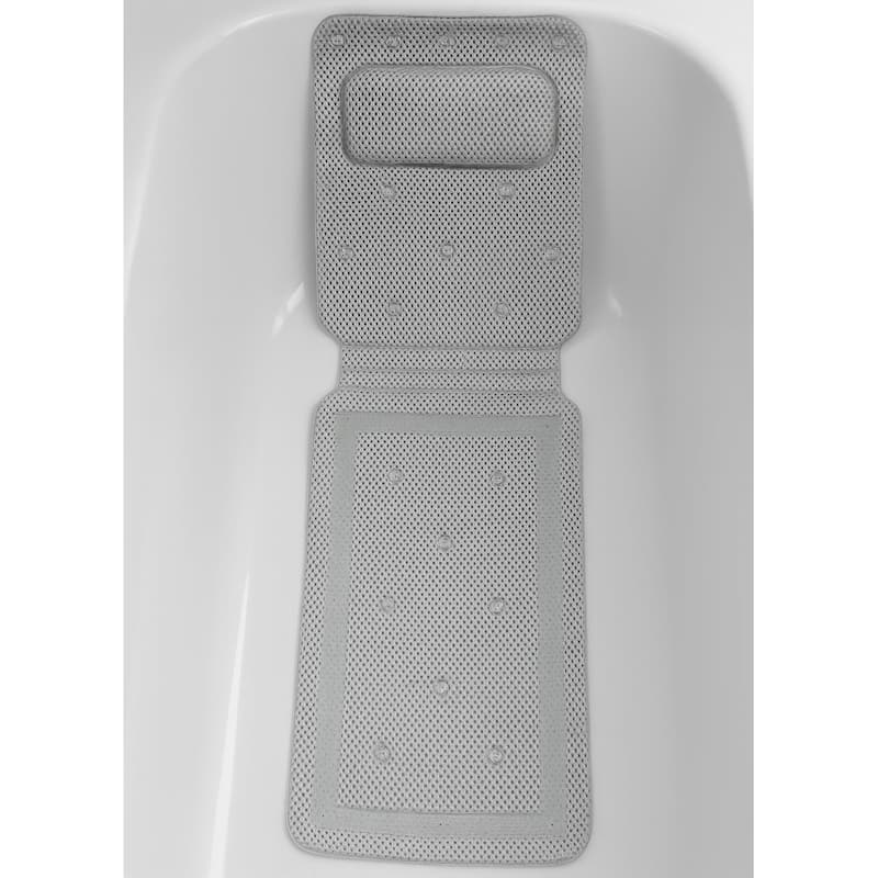 Grey Non-Slip Full Body Bath Mat With Pillow For Bathtub - 14" x 50"