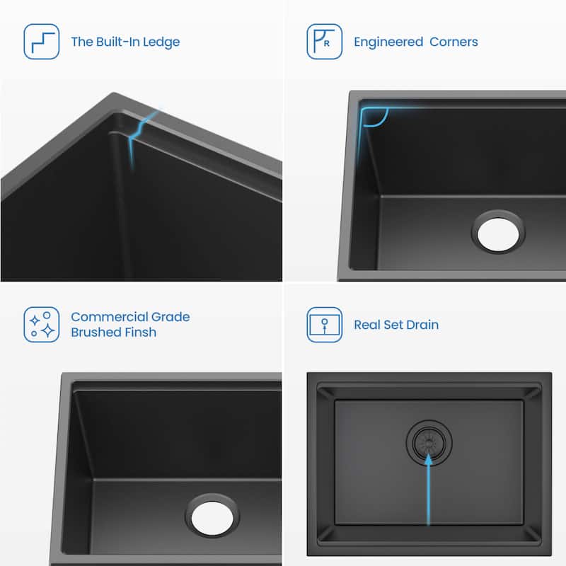 23" Undermount Workstation Single Bowl Quartz Kitchen Sink