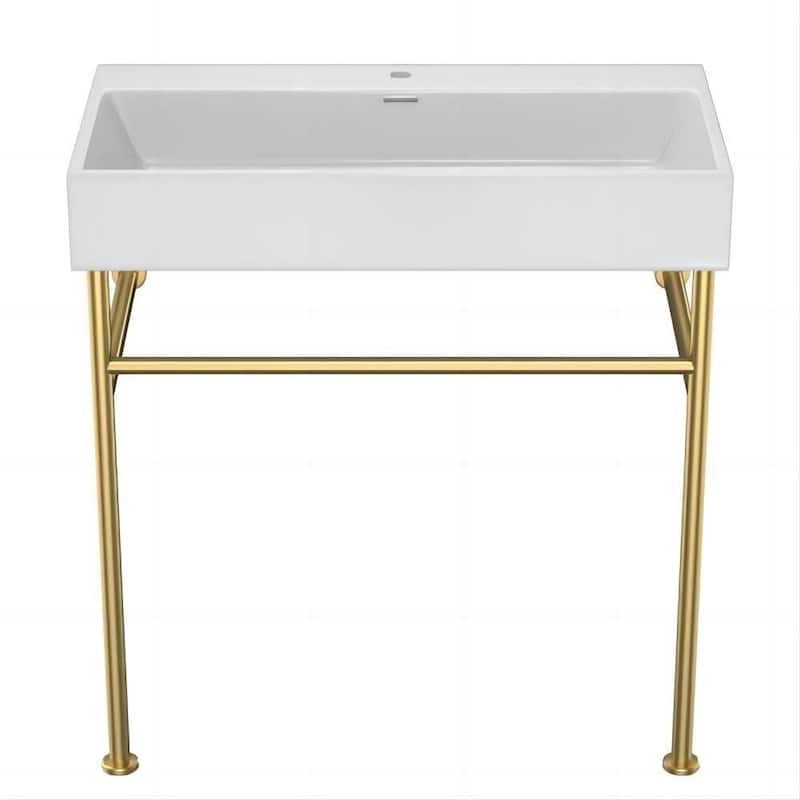 Dornberg 30" Bathroom Ceramic Console Sink White Basin and Legs with Overflow