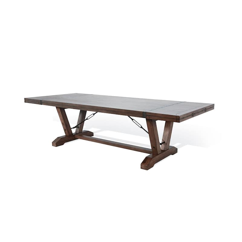 Yael Dining Table, 108-140 Inch 8 to 14 Seater, Brown Mahogany Wood - Natural Brown, Black