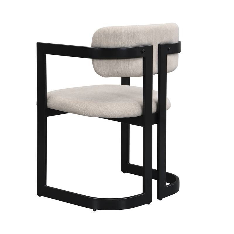 Upholstered Dining Chairs Set of 2, Fabric Armchairs with Beige Seating White Metal Frame, 265 LBS Weight Capacity