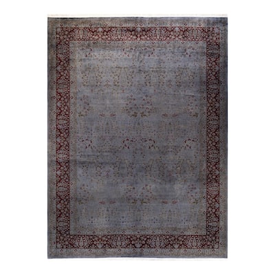 Overton Hand Knotted Wool Vintage Inspired Modern Contemporary Overdyed Gray Area Rug - 9' 2" x 12' 5"