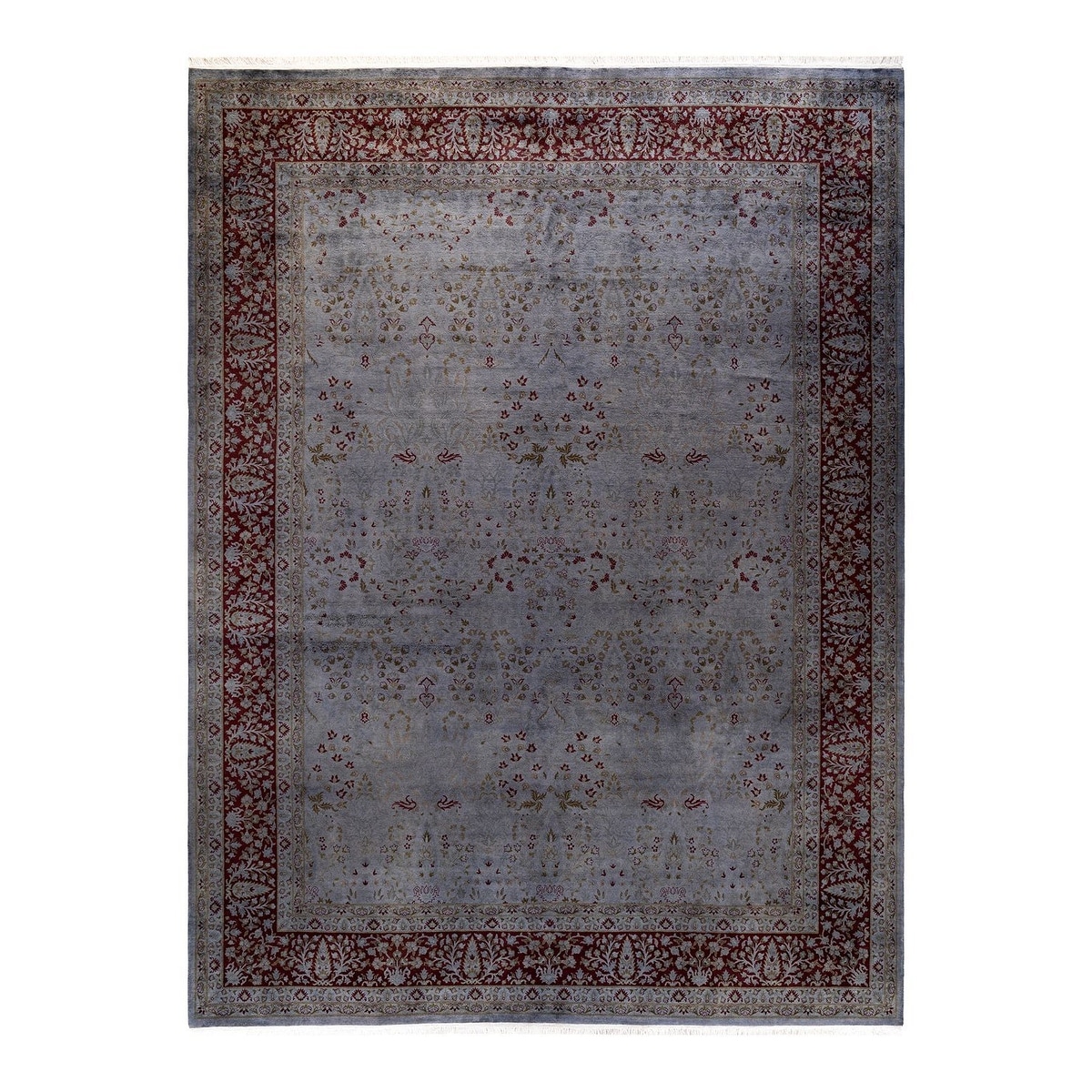 Overton Hand Knotted Wool Vintage Inspired Modern Contemporary Overdyed Gray Area Rug - 9' 2" x 12' 5"