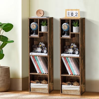 VECELO, (Set of 2) 4-Tier Five Open Cube Wooden Bookcase Organizer, Bookshelf, Book Storage