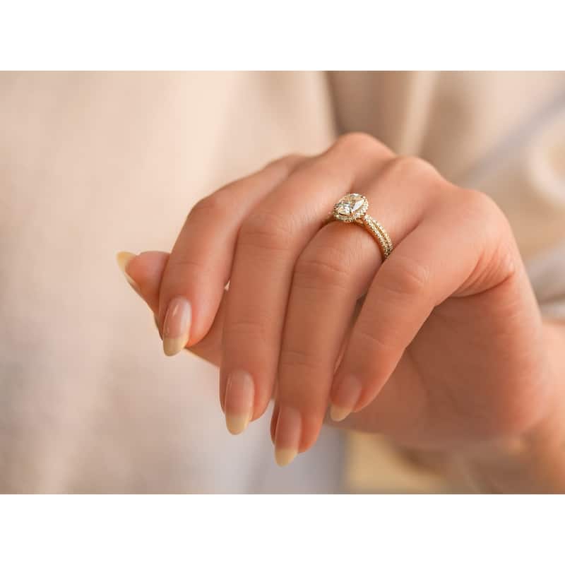 Kobelli Petite Collection 1.86 Carats Moissanite & Natural Diamond 14k Solid Gold Oval Halo Half Eternity Capri Bridal Set