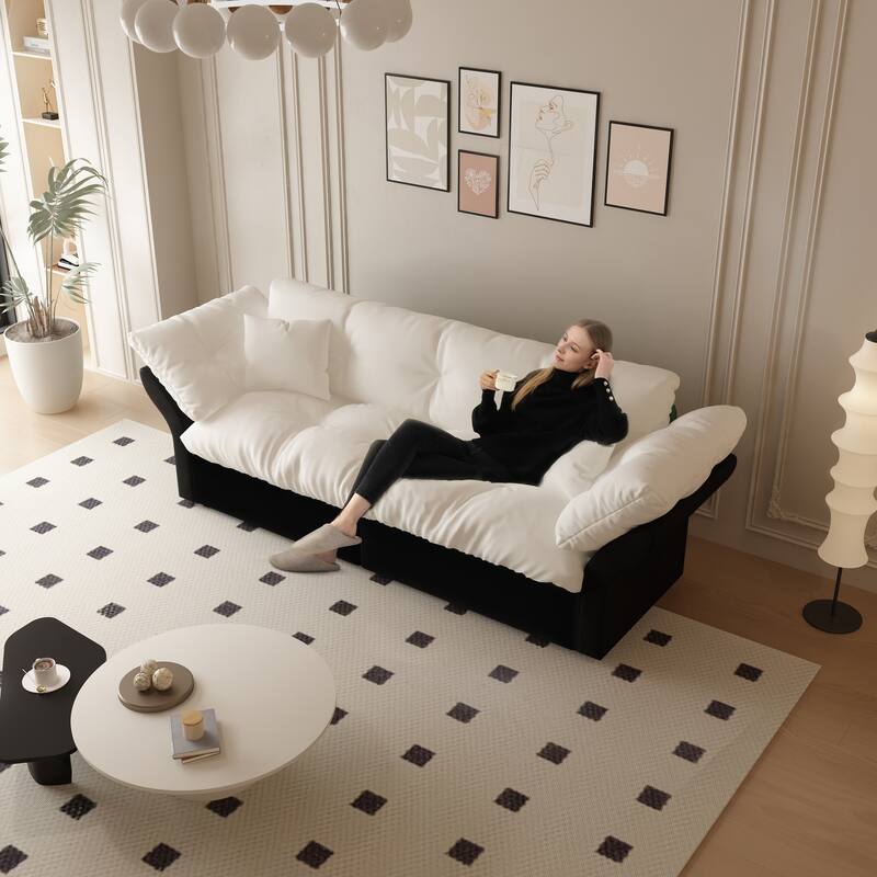 74.8" Queen Pull Out Sofa Bed, 3-in-1 Convertible Sleeper Tufted Sofa with 2 Soft Pillows,Multi-Functional Velvet Loveseat Bed