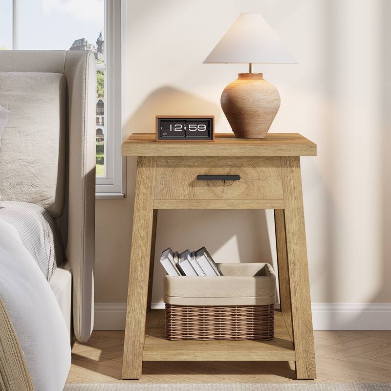 Rustic Nightstand with Drawer and Open Shelf