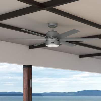 Hunter 60" Solaria Outdoor Damp-Rated Ceiling Fan with LED Light Kit and Wall Control - Contemporary, Industrial - ENERGY STAR!
