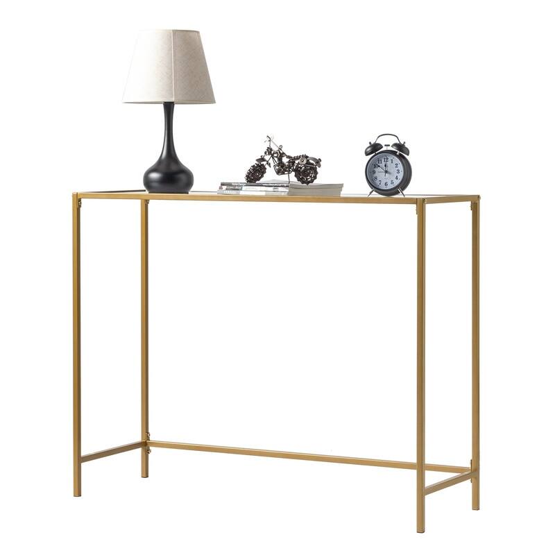 Modern Gold Frame 39.4" Entryway Console Table Glass Top
