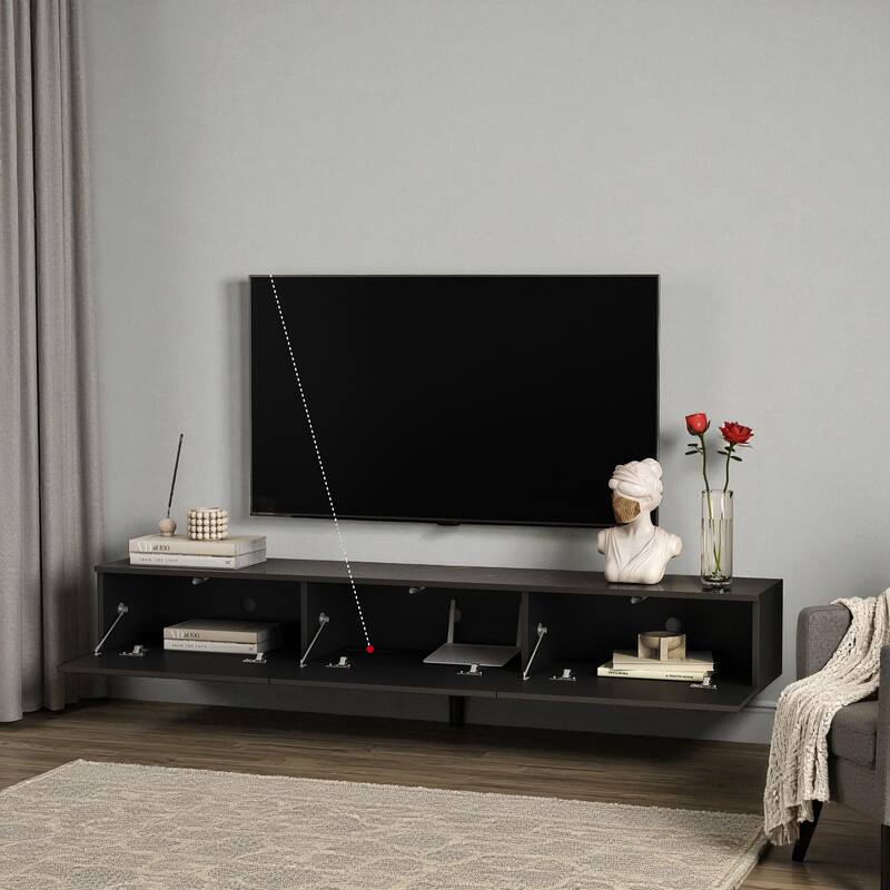 67" Floating TV Stand Wall Mounted with 16-Color LED Lights, Modern Entertainment Console for 55-65 Inch TVs