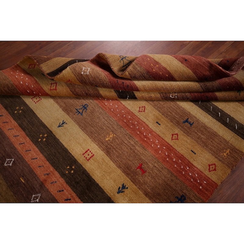 Animals Striped Gabbeh Indian Area Rug Handmade Wool Carpet - 5'3"x 7'10"