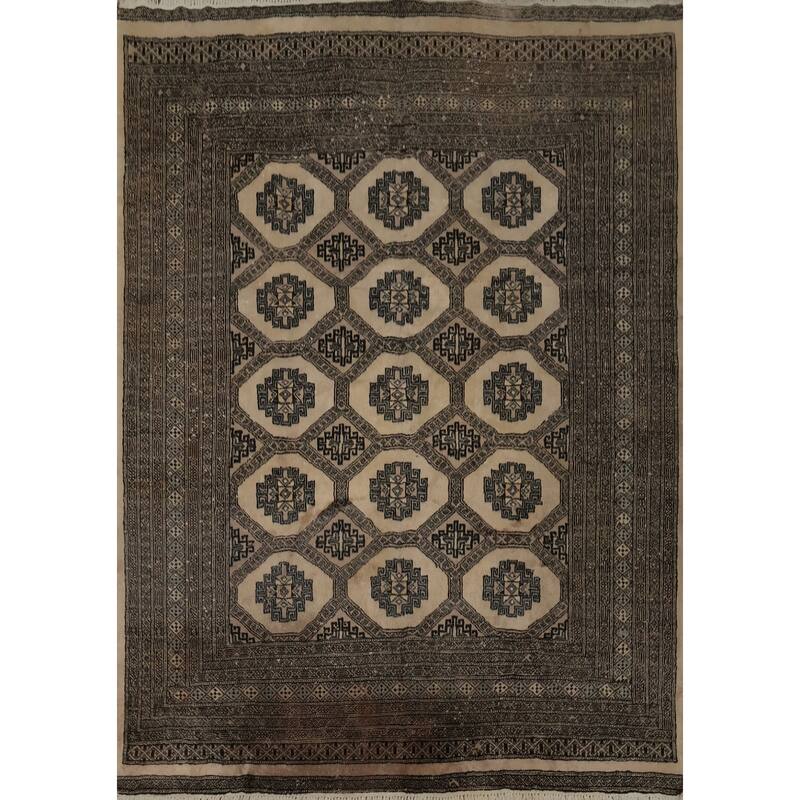 Hand Knotted Oriental 100% Wool Carpet Traditional Geometric Beige & Ivories Bokhara Area Rug - 5' 11'' X 6' 1''