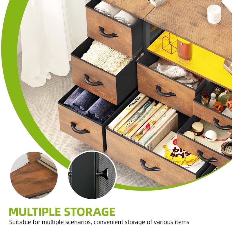 Fabric 9-Drawer Dresser TV Stand with Built-in Power Outlet for 55'' TV - 50 inches
