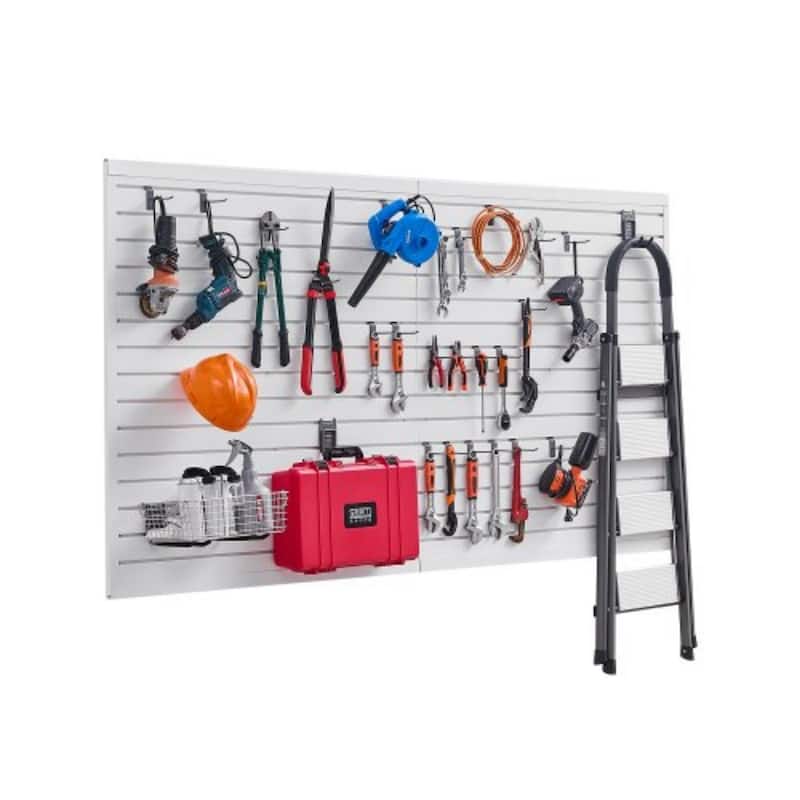 8 x 4 Feet Wall Paneling PVC Garage Slatwall with Accessories Suitable for Both Indoor and Outdoor Use