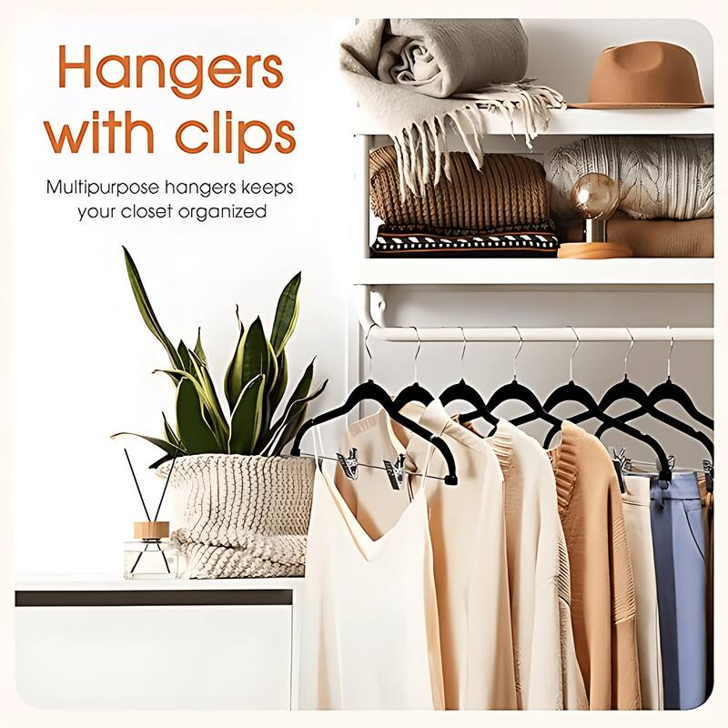 VECELO 20-Pack Pant Hangers (Black/Grey/Pink/Beige/Green) Clothes Hangers Non-slip Space-saving Clothes Hangers