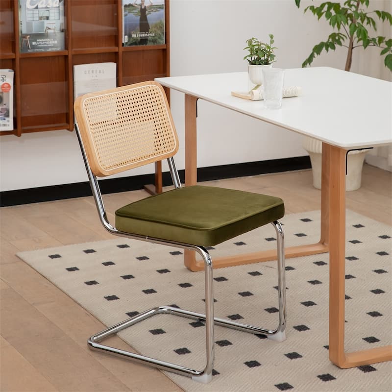 Dining Chairs,Velvet Rattan Side Accent Chairs with Chrome Legs,2 PCS