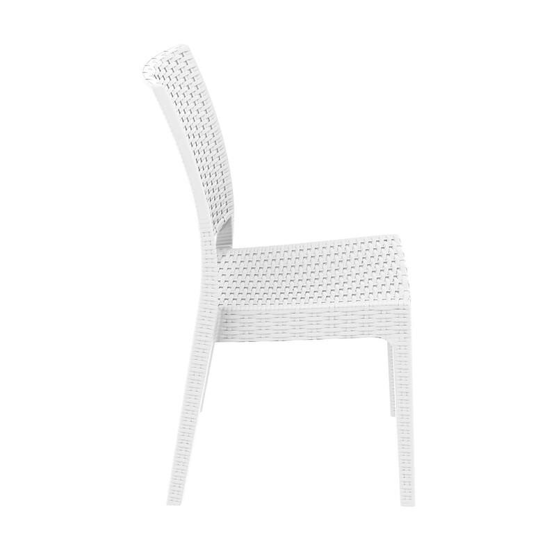 34" White Patio Wickerlook Stackable Dining Chair