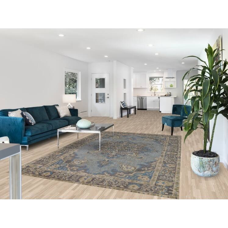 Hand Knotted Oriental 100% Wool Carpet Traditional Floral Navy Blue & Blues Tabriz Area Rug - 9' 5'' X 6' 5''