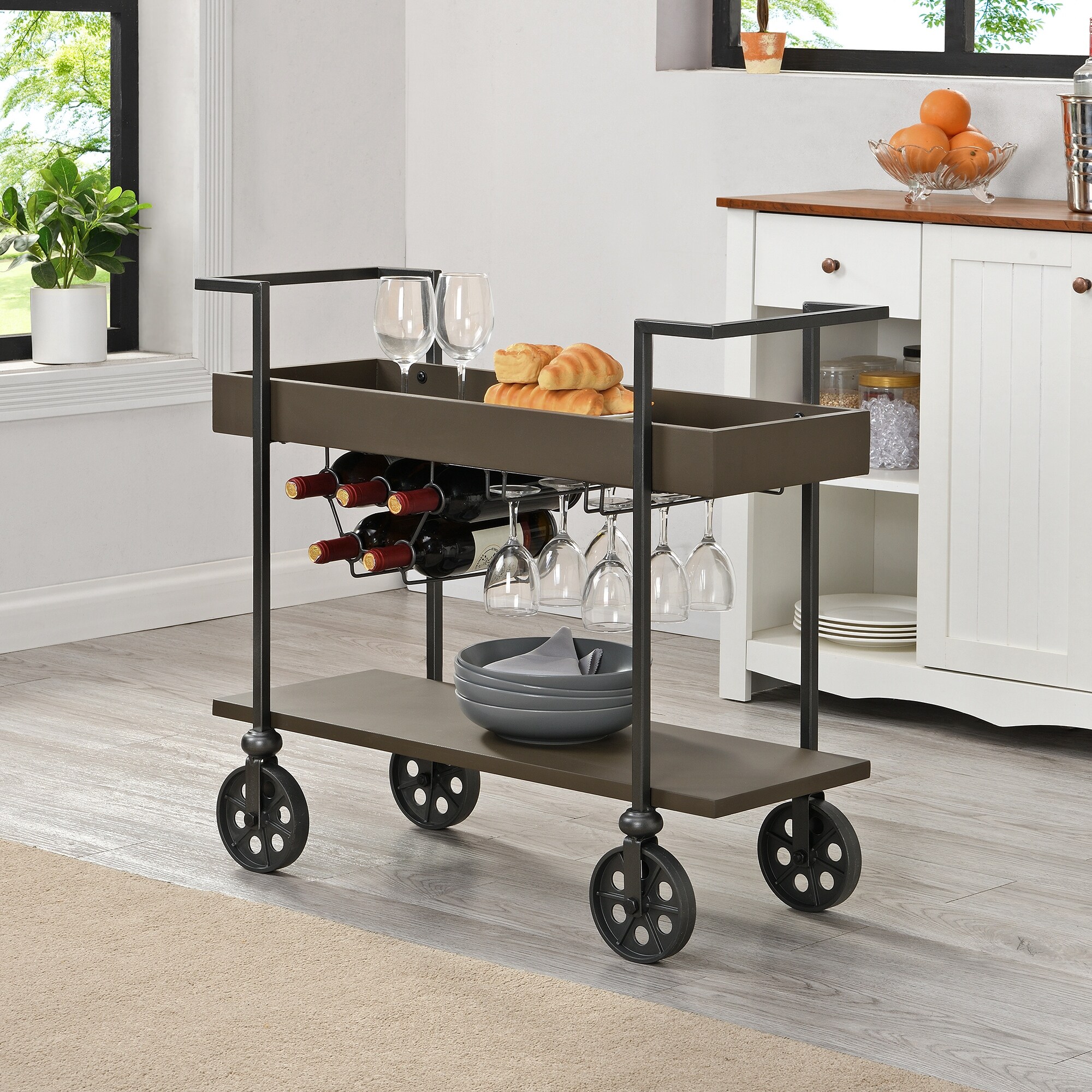 FirsTime  Co. Factory Row Industrial Farmhouse Wheeled Bar Cart  31804811