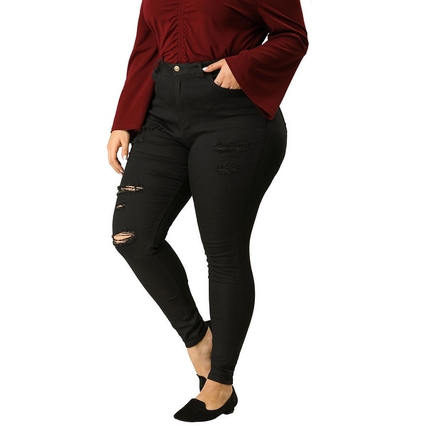 Women's Plus Size Zip Fly Mid Rise Skinny Ripped Jeans. Opens flyout.