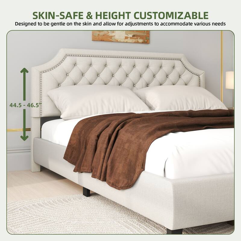 Moasis Upholstered Tufted Bed Frame with Adjustable Height Headboard