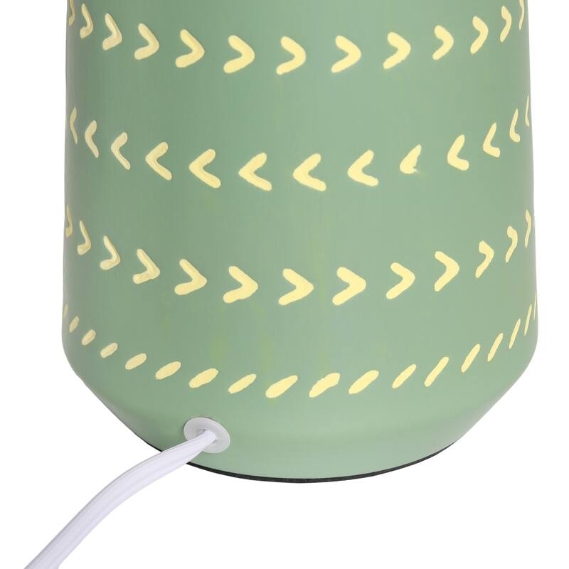 Tribal Style Hand Painted Ceramic Table Lamp with Drum Shade - 17" - Green