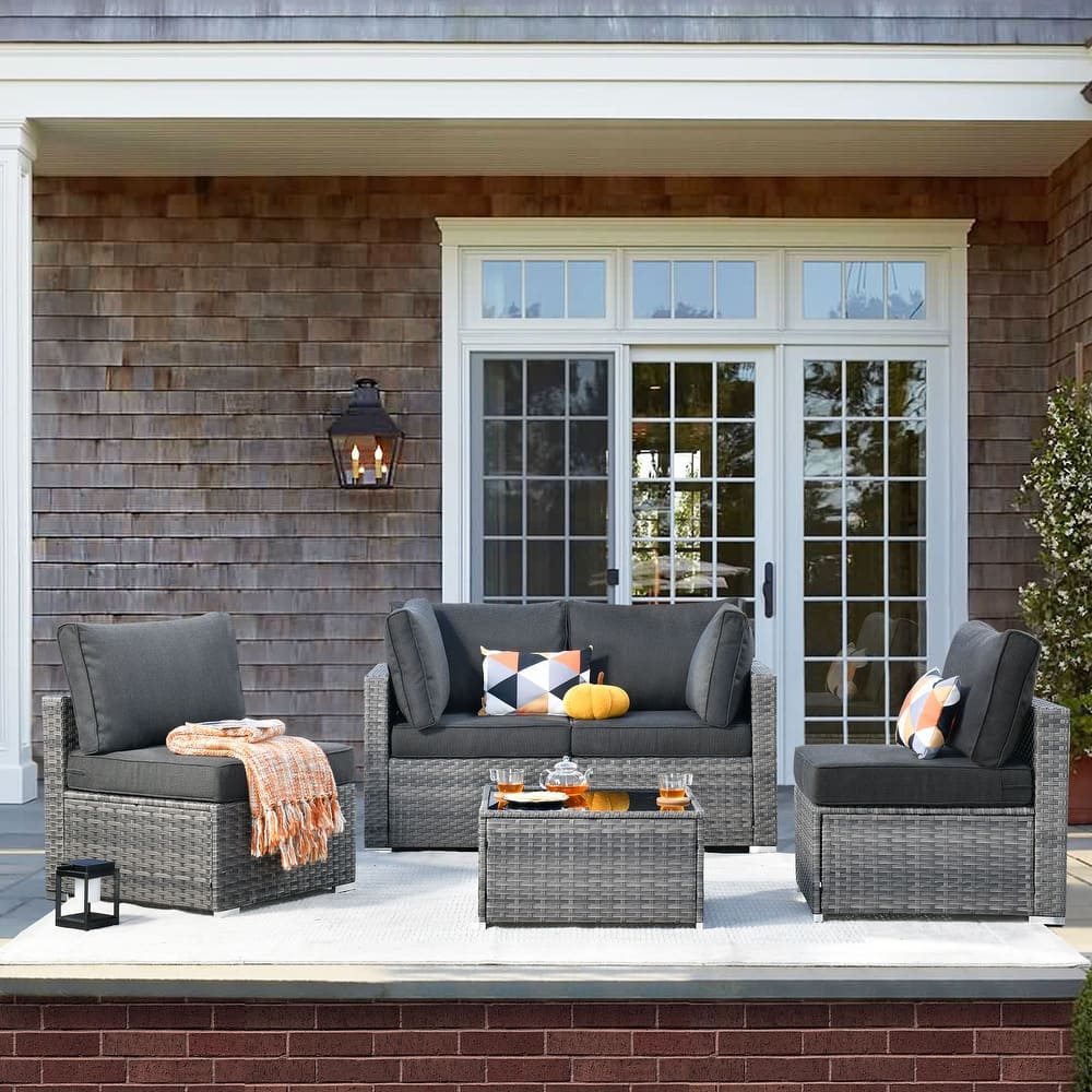 XIZZI 5-piece Outdoor Wicker Furniture Set with Table