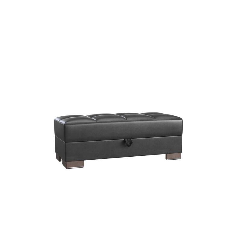 HomeRoots 52" Black and Brown Faux Leather Storage Ottoman