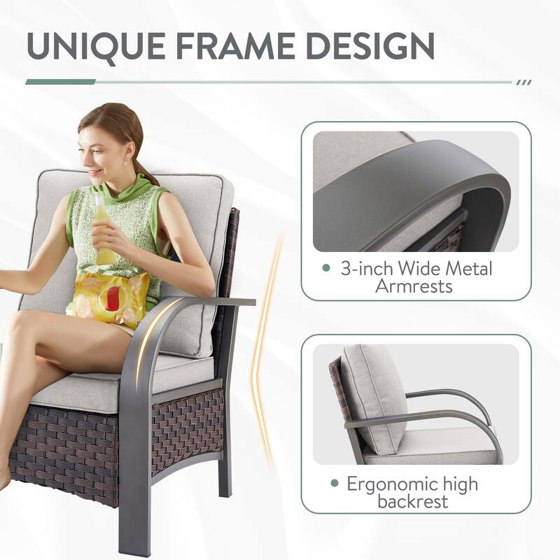 Outdoor Furniture 3 Seats Sofa with Ottoman Club Chairs