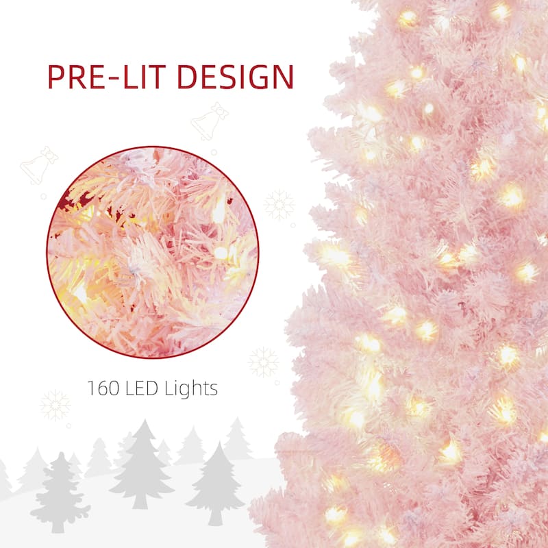 HOMCOM 5' Tall Pre-Lit Slim Noble Fir Artificial Christmas Tree with Realistic Branches, 110 Warm White LED Lights and 294 Tips