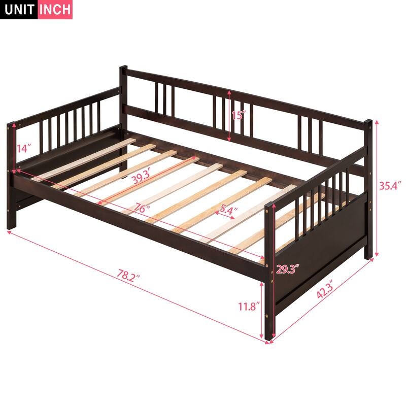 Twin Size Solid Wood Daybed with Three-Sided Rail, Multifunctional Sofa Bed with Storage Space